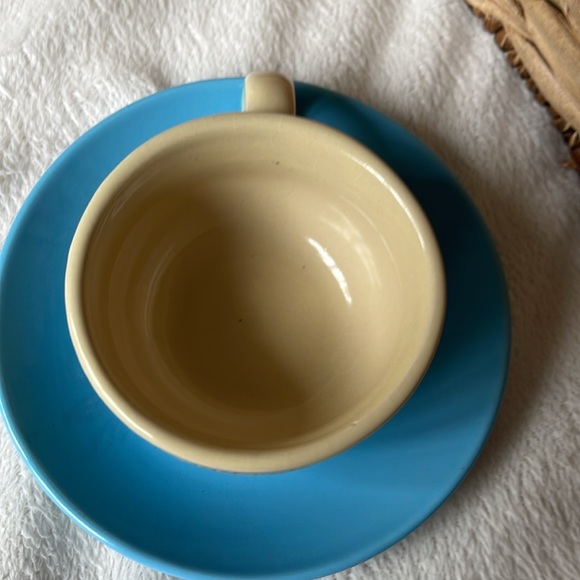 Espresso Cup and Saucer Blue and Tan Holds 2.67 ounces - Picture 4 of 10